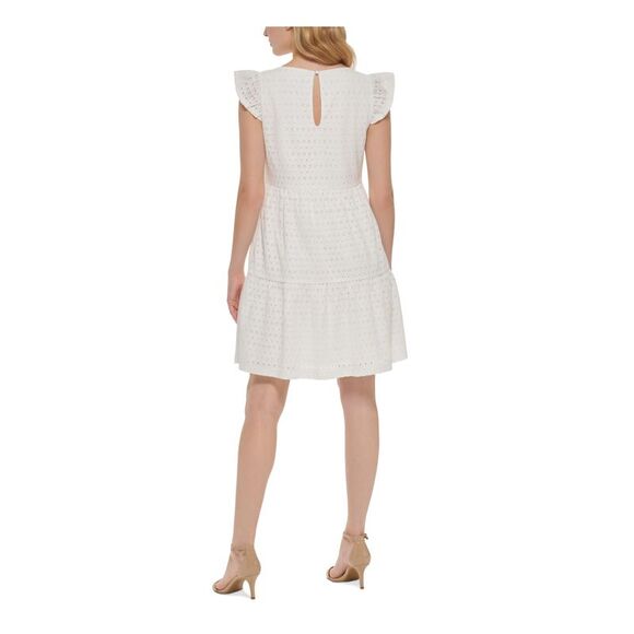 JESSICA HOWARD Womens White Hem Lined Back Flutter Sleeve Short Dress 10 - Picture 2 of 4